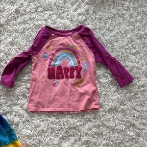 Kids Pink & Purple 'Happy' Rainbow Raglan Top